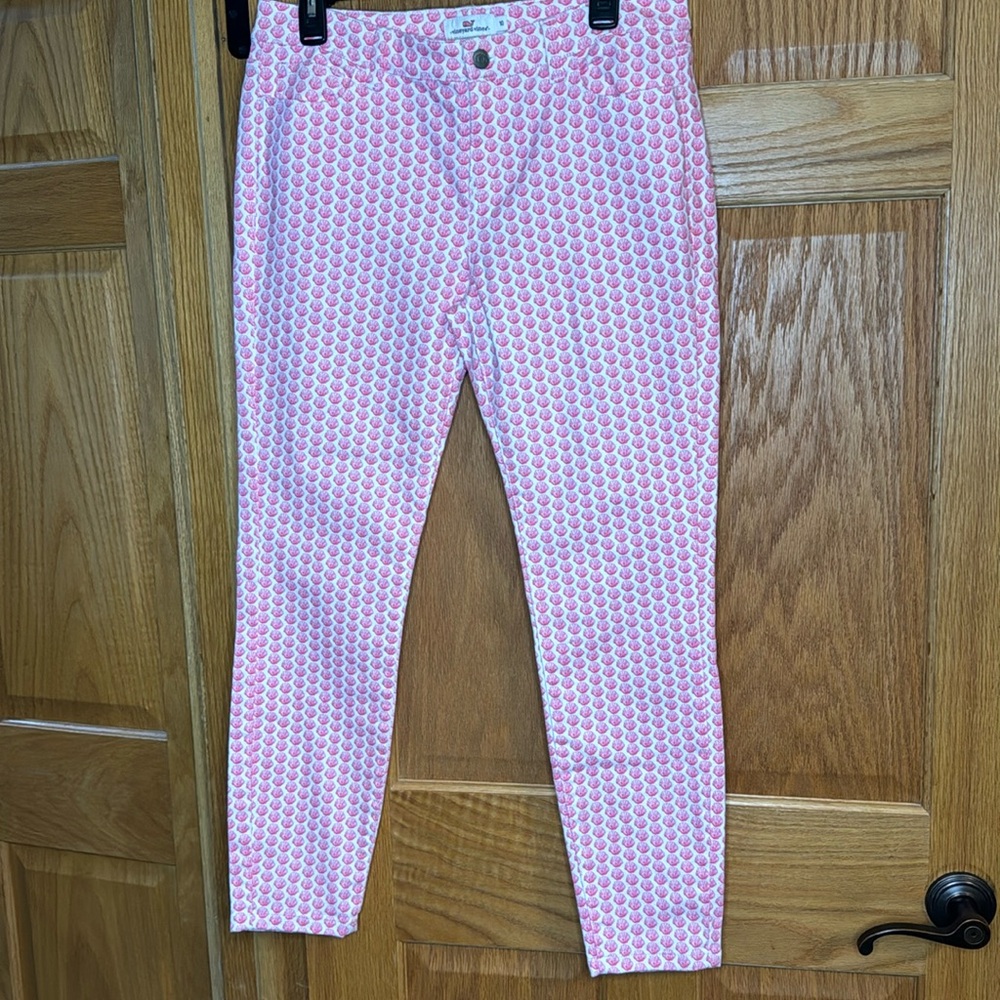 Vineyard Vines Pink Seashell Pattern White Denim Cotton Spandex Jeans Size 10